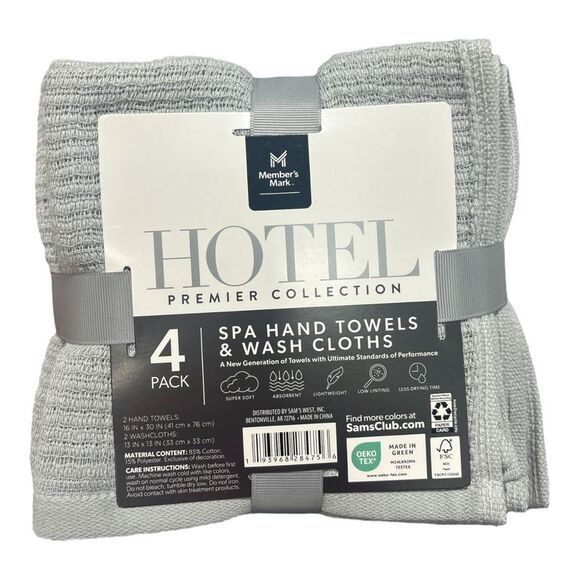 Member's Mark Hotel Premier Spa Hand Towels & Wash Cloths Set, 4 Pack - Grey - Picture 1 of 1